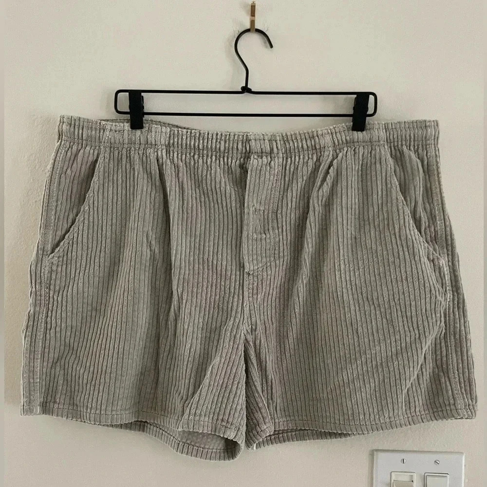 Vintage Gary Majdell Ribbed Sporty Cord Shorts Gray Drawstring Hook Loop Men’s L